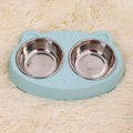 Blue stainless steel cat face bowl for feeding and watering cats, 13 cm diameter