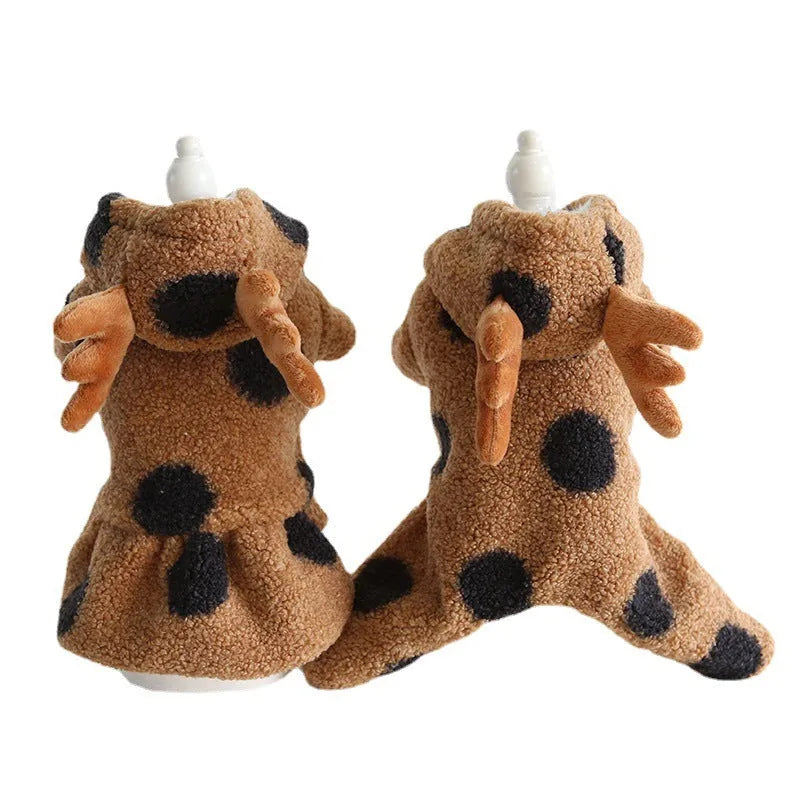 Big polka dot elk couple pattern pet clothing for cats and dogs in skirt and four legs styles
