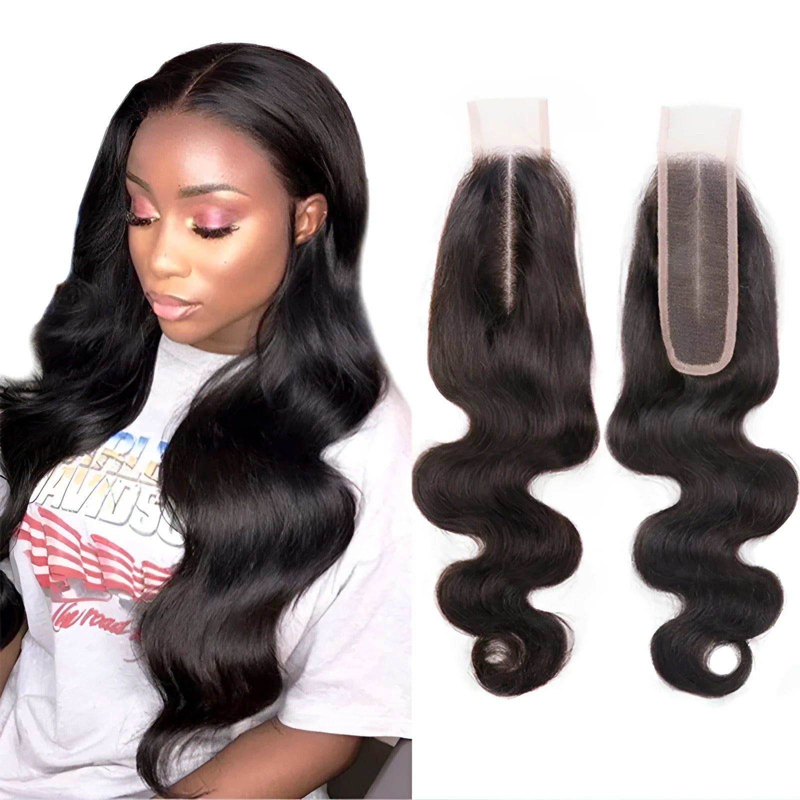 Natural colour straight human hair wig in exotic style on display