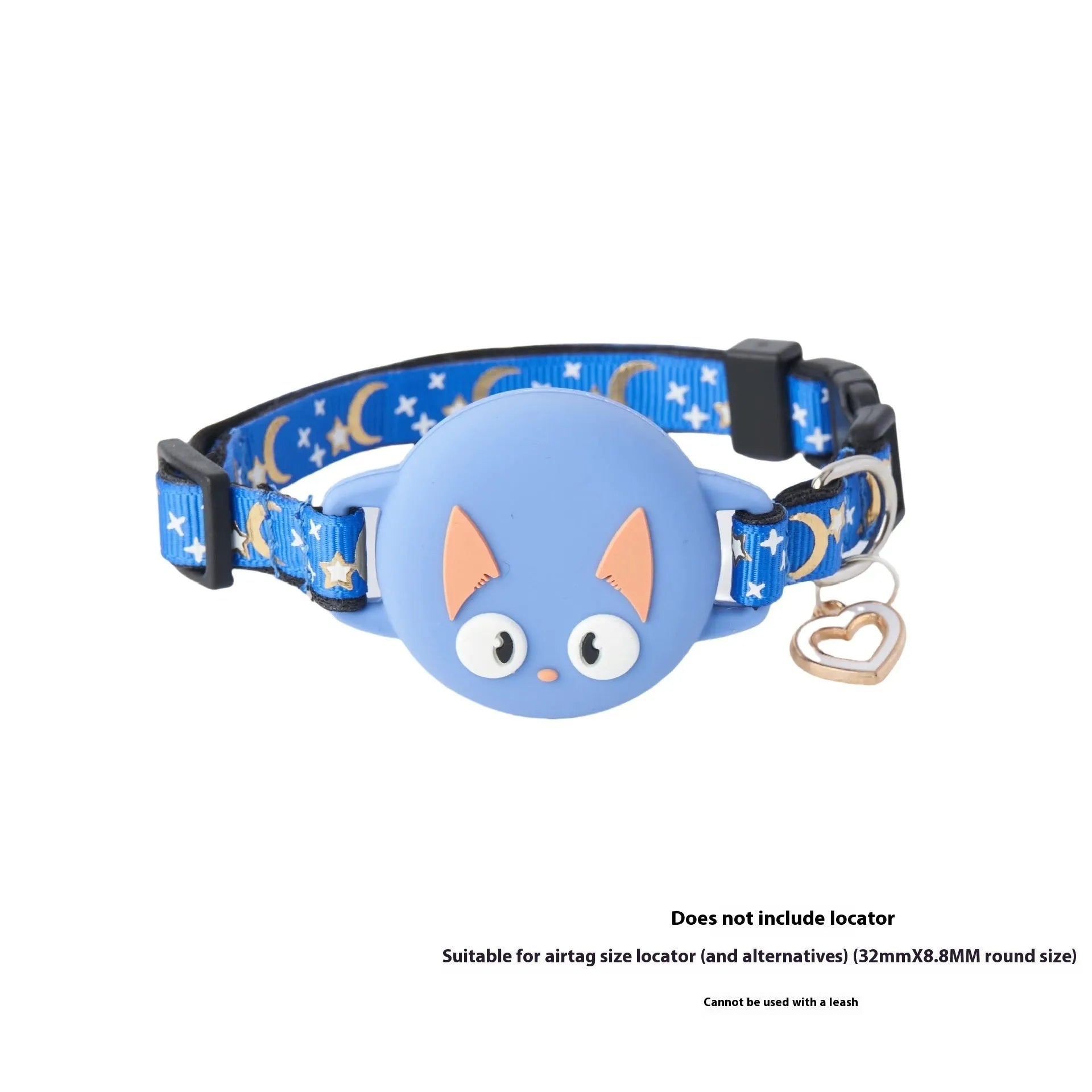 A pink plastic AirTag protective case for a cat collar, shown alongside a blue one, both with adjustable straps.
