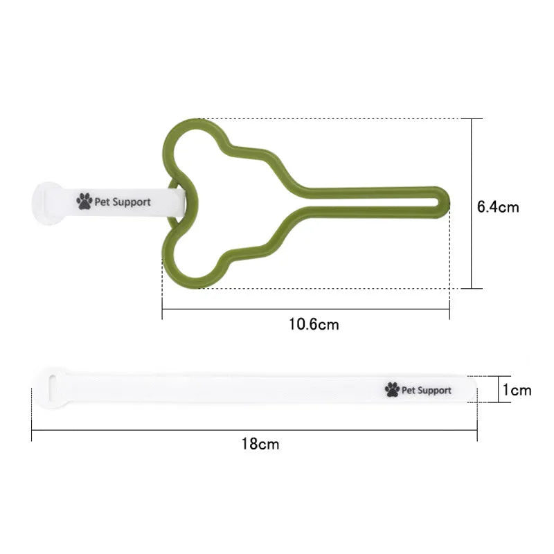 Dog poop bag holder with fixed Velcro clip attached to a leash for hands-free waste management during walks