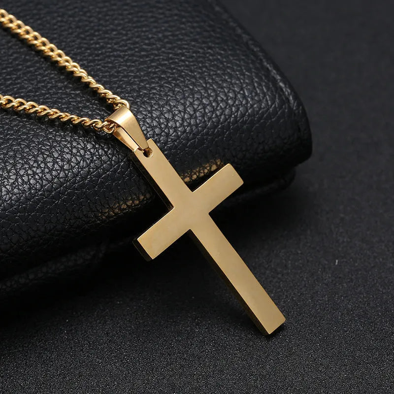Classic cross pendant necklace for men stainless steel 5x3cm pendant 60cm chain black gold silver
