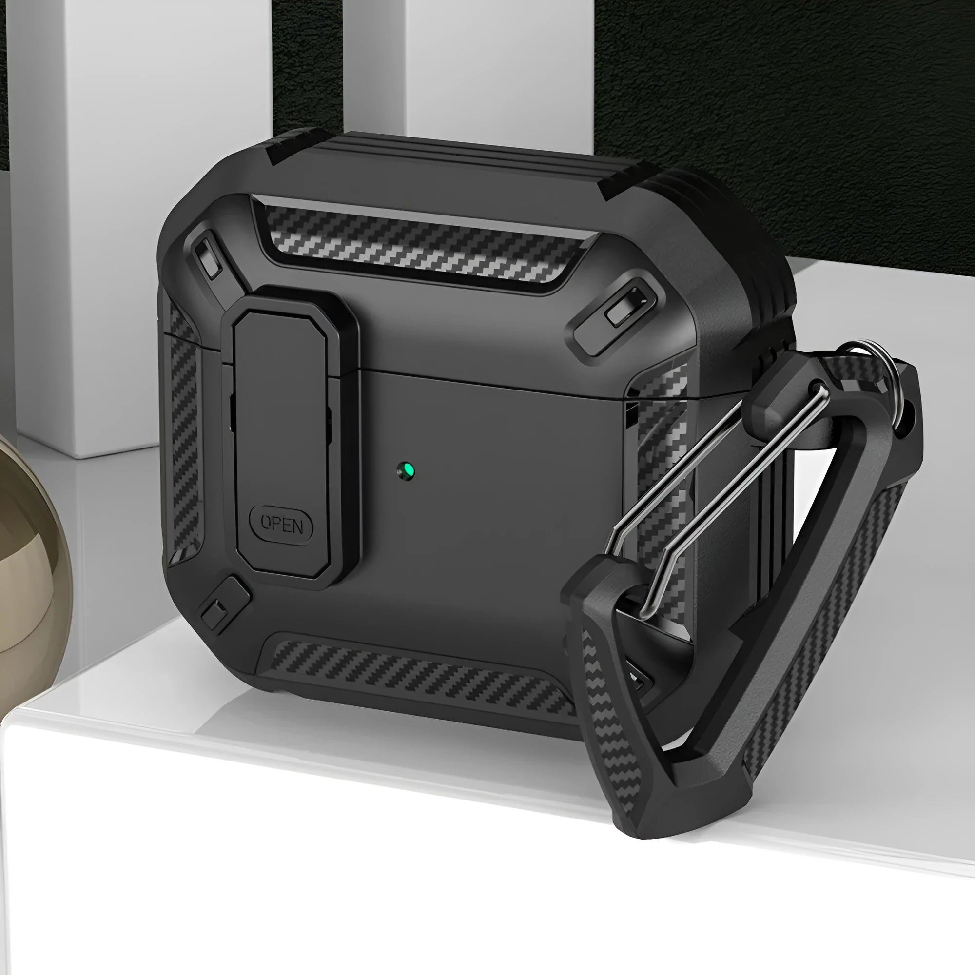 Plastic clamshell protective case with hook for Apple AirPods in two-tone colour options