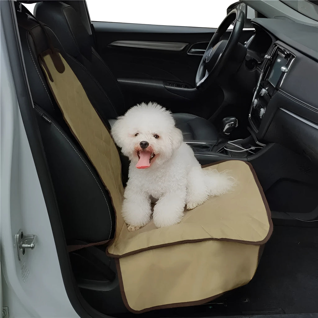 Waterproof pet car front seat cover with safety belt opening, 600D Oxford cloth, black finish