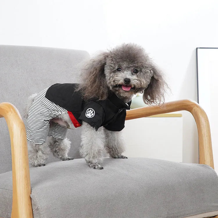Thin cotton poodle dog clothes in four-legged pants and skirt styles for seasonal wear
