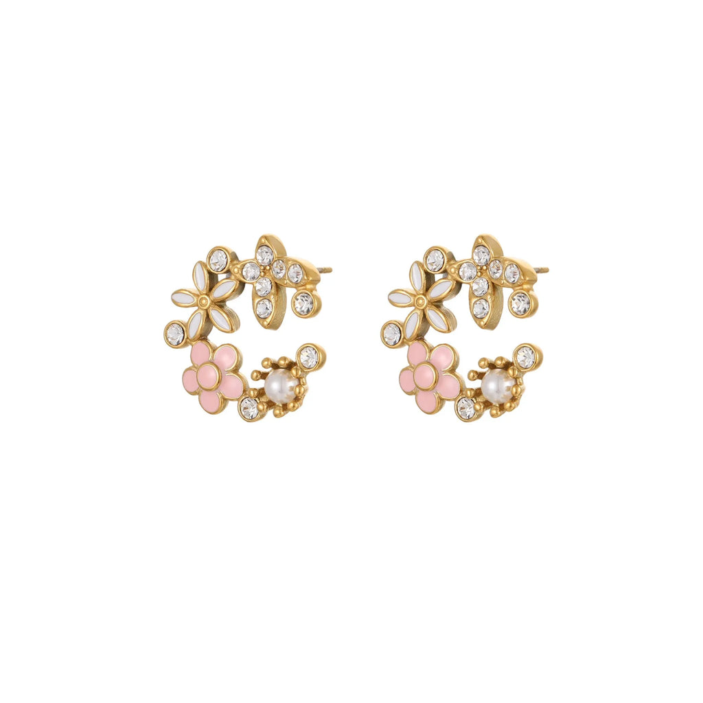 Flower petal stud earrings in 18K stainless steel with electroplated finish