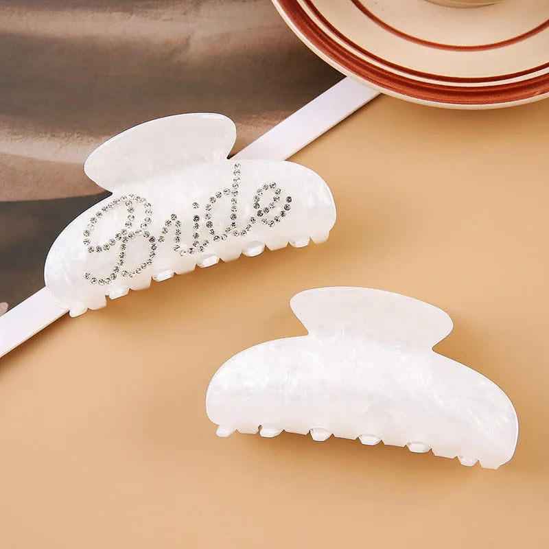 10cm pink acrylic barrette hair clip with multi-diamond shower shark design and English letters