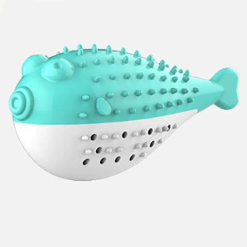 Silicone fish chew toy for cats in blue, green, pink or yellow colour options