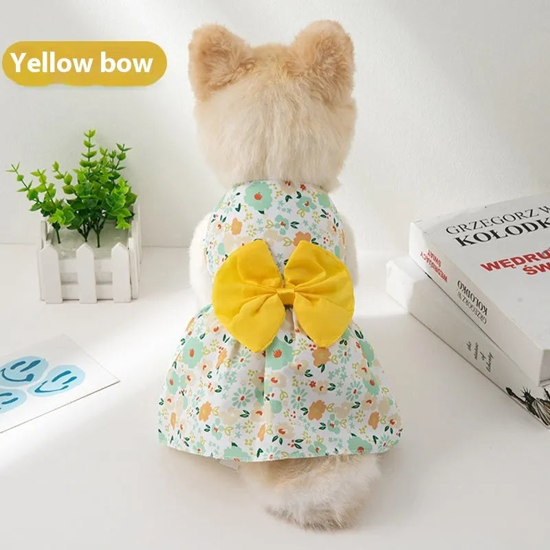 Ultra-thin floral butterfly bow pet dress for dogs and cats in summer colours