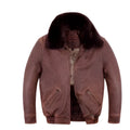 Men's old brown genuine cowhide leather flight suit jacket with ribbed hem and zipper