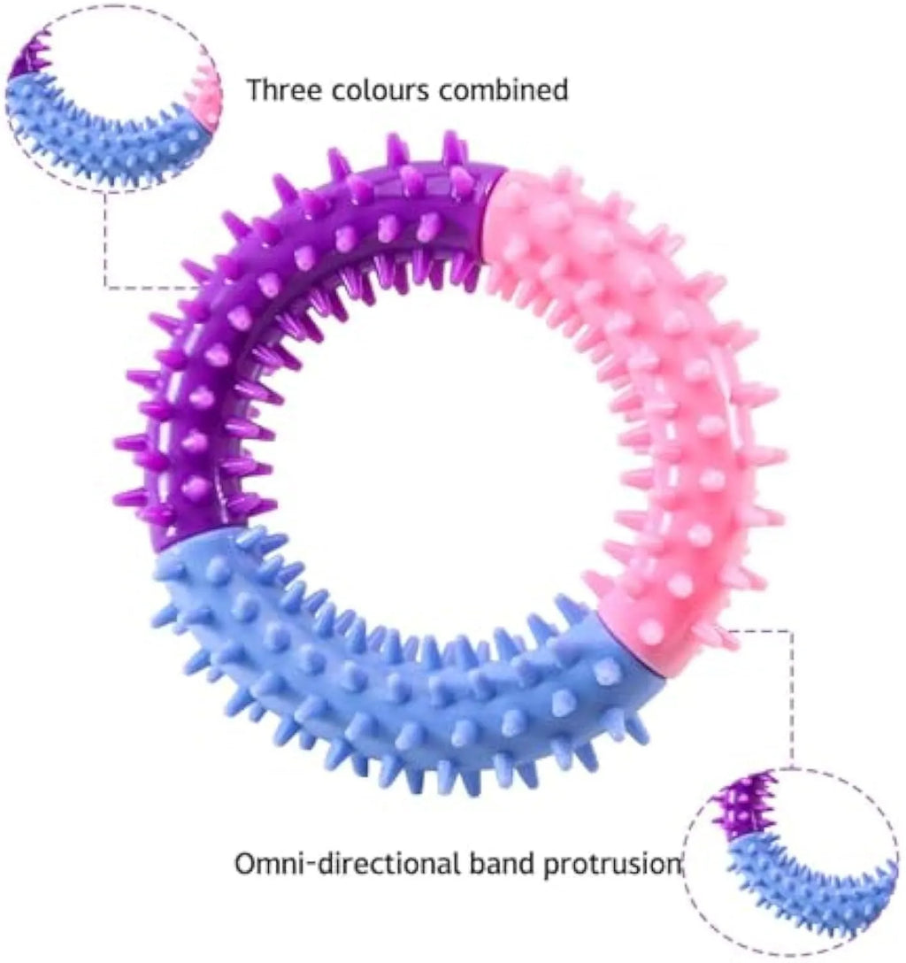 Rubber dog chew toy ring in blue for teething puppies, 10cm diameter