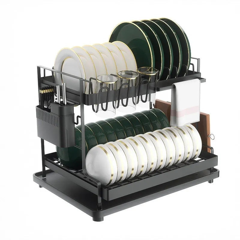 White double-layer kitchen storage rack with removable draining components