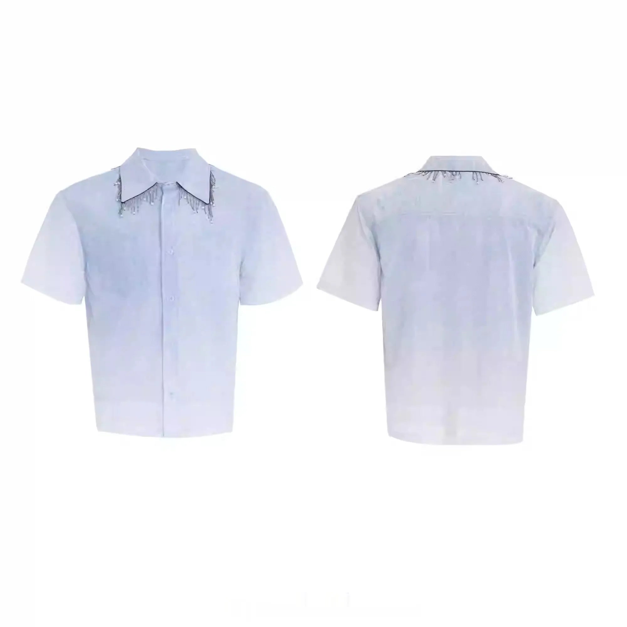 Blue loose fit half sleeve shirt with a blue to white gradient pattern on the front.