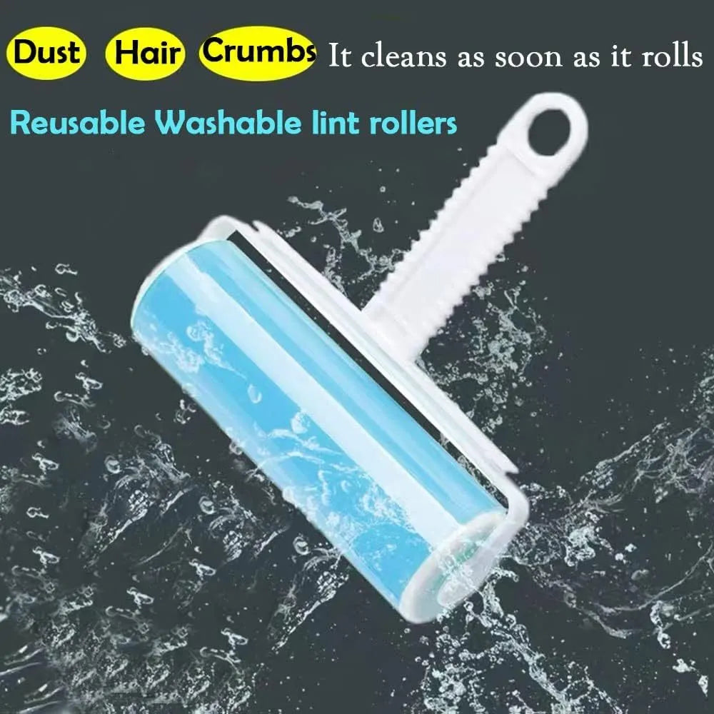 Washable reusable lint roller for pet hair removal in blue green pink yellow colours