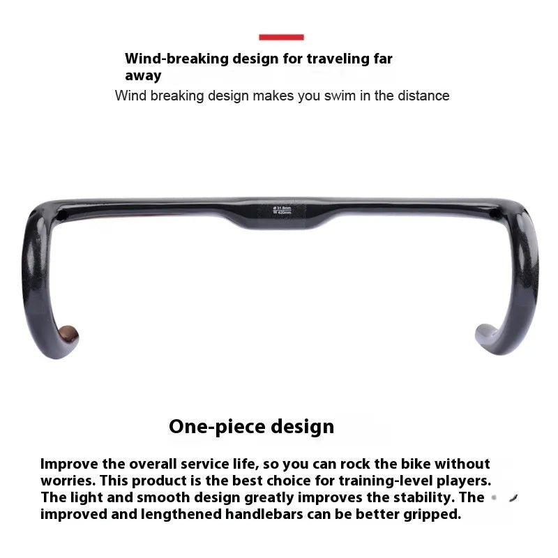 Carbon fibre road bicycle drop handlebar in black grey silver, shown in UD matte and bright finishes
