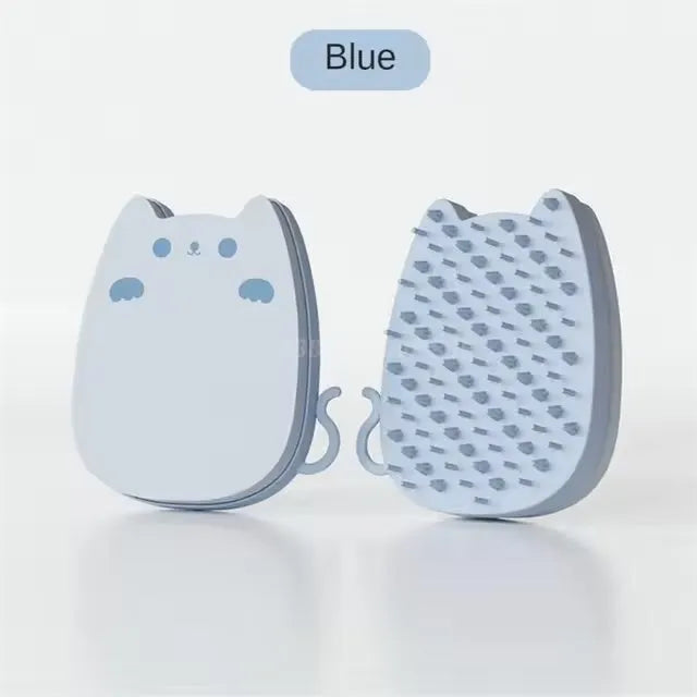 Blue sponge and silicone pet grooming brush with comb teeth for cat and dog hair removal