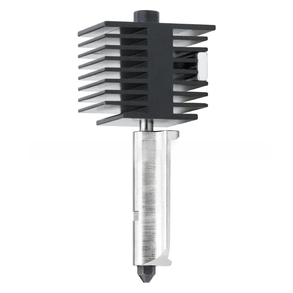 Bambu Lab A1 Mini hot end assembly with hardened steel nozzle and black silicone protective sleeve