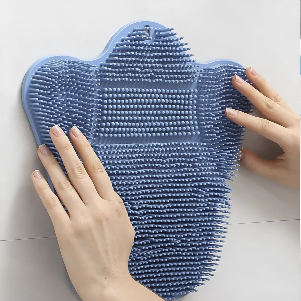 Silicone bath massage cushion mat measuring 31cm by 32cm with textured bristle surface