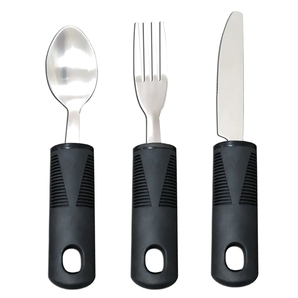 Stainless steel adaptive cutlery set with rubber handles for elderly anti-shake assistance
