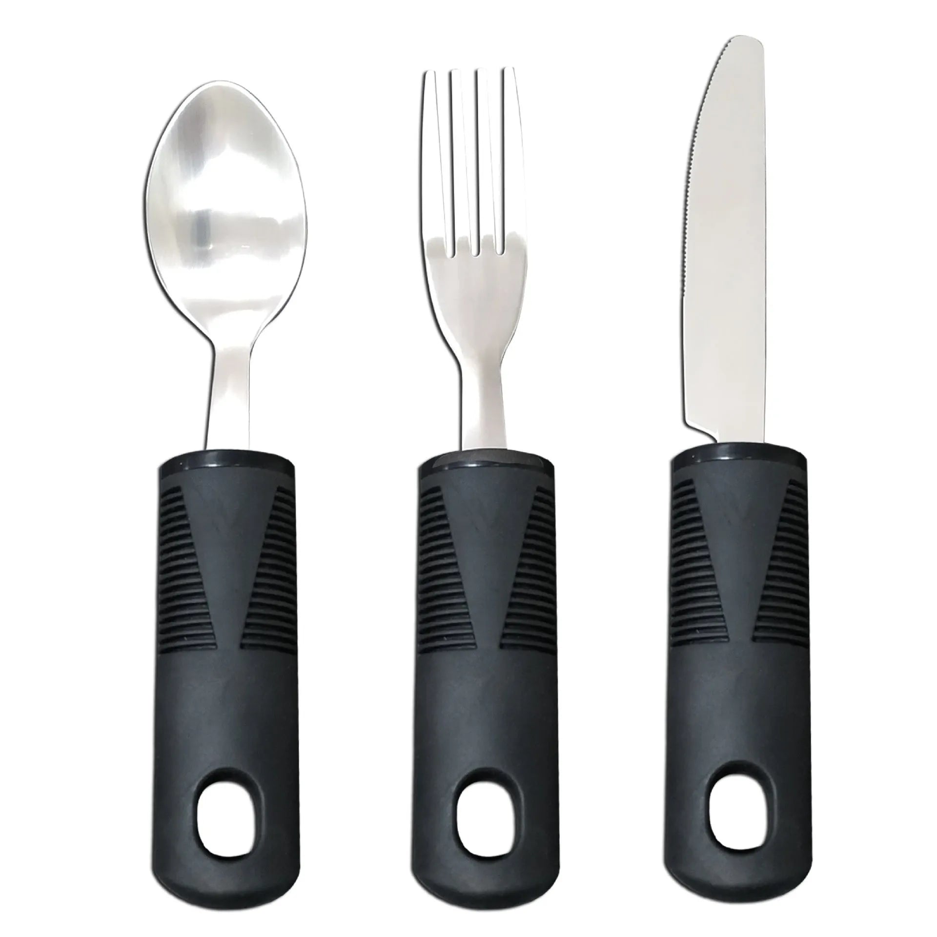 Stainless steel adaptive cutlery set with rubber handles for elderly anti-shake assistance