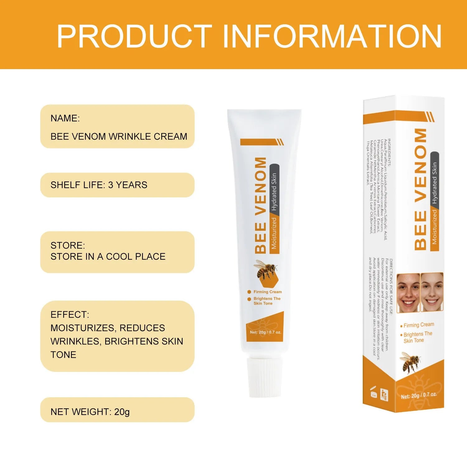 BEE Facial Neck Cream 20g jar packaging for face and neck moisturising skincare product