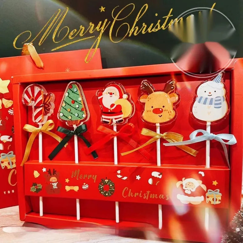 Pack of 5 Santa Claus shaped candies, 100g total net content, on a festive background