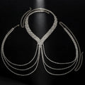 Men's multi-layer tassel rhinestone body chain in silver, alloy electroplated finish, geometric shape, 40g weight