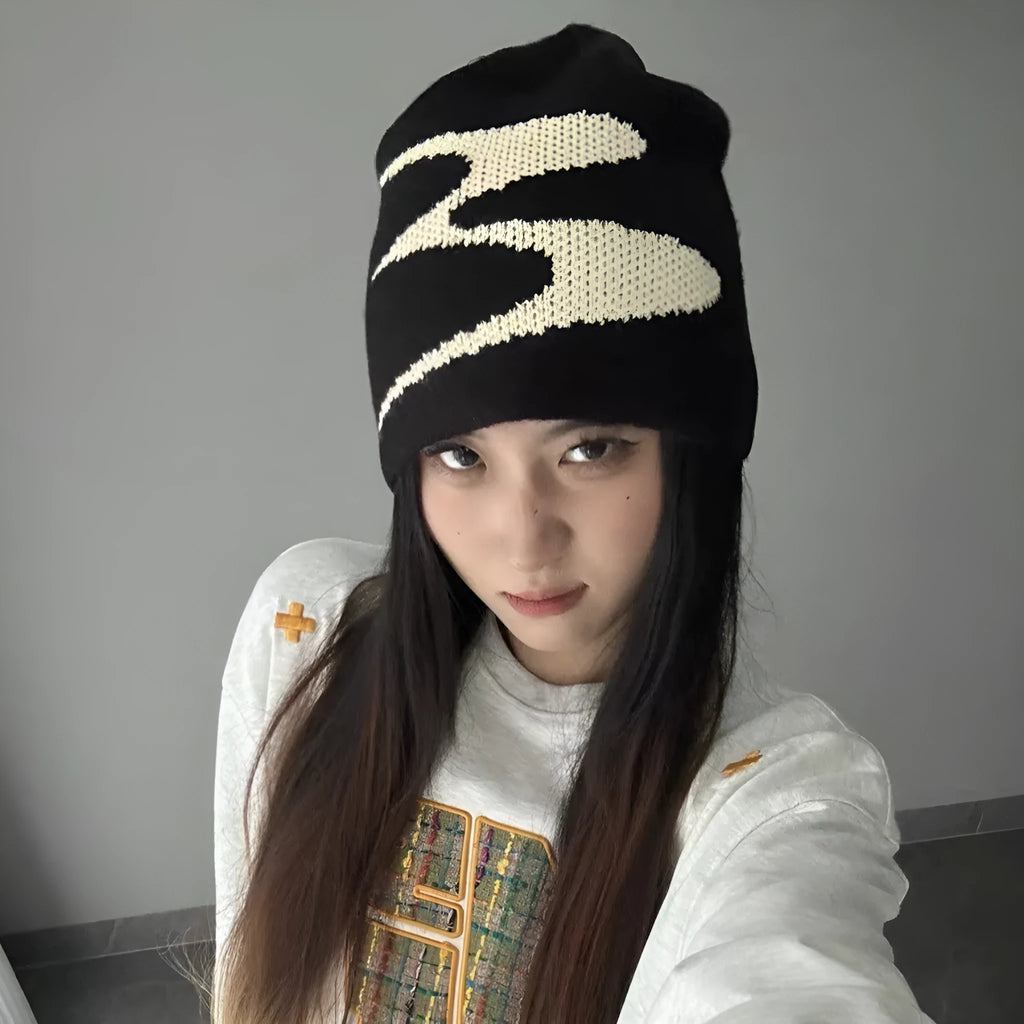 Acrylic thermal knitting beanie cap in black, white, and grey colours for autumn and winter wear