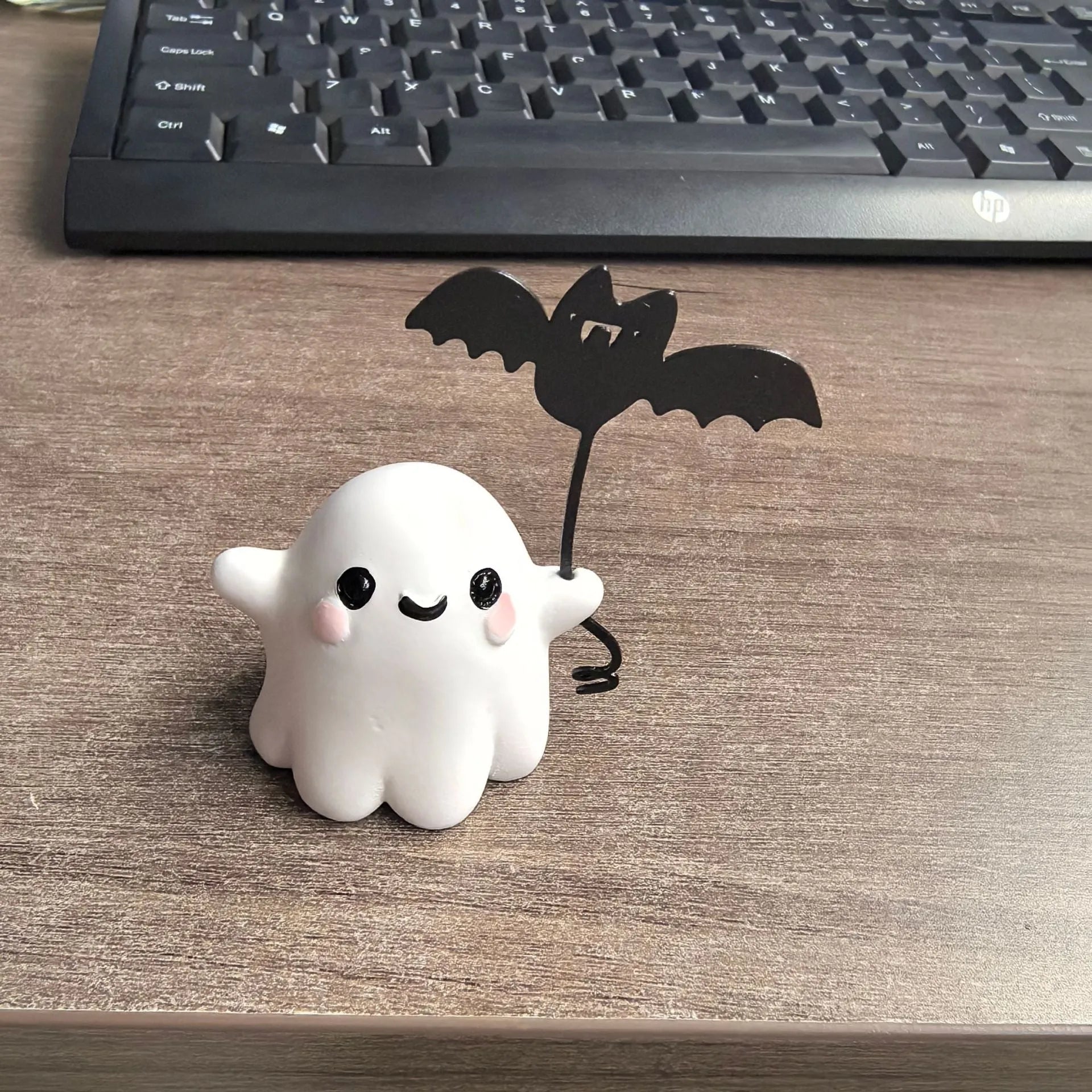 Miniature resin ghost walking dog statue Halloween decoration with ghost holding bat in American style