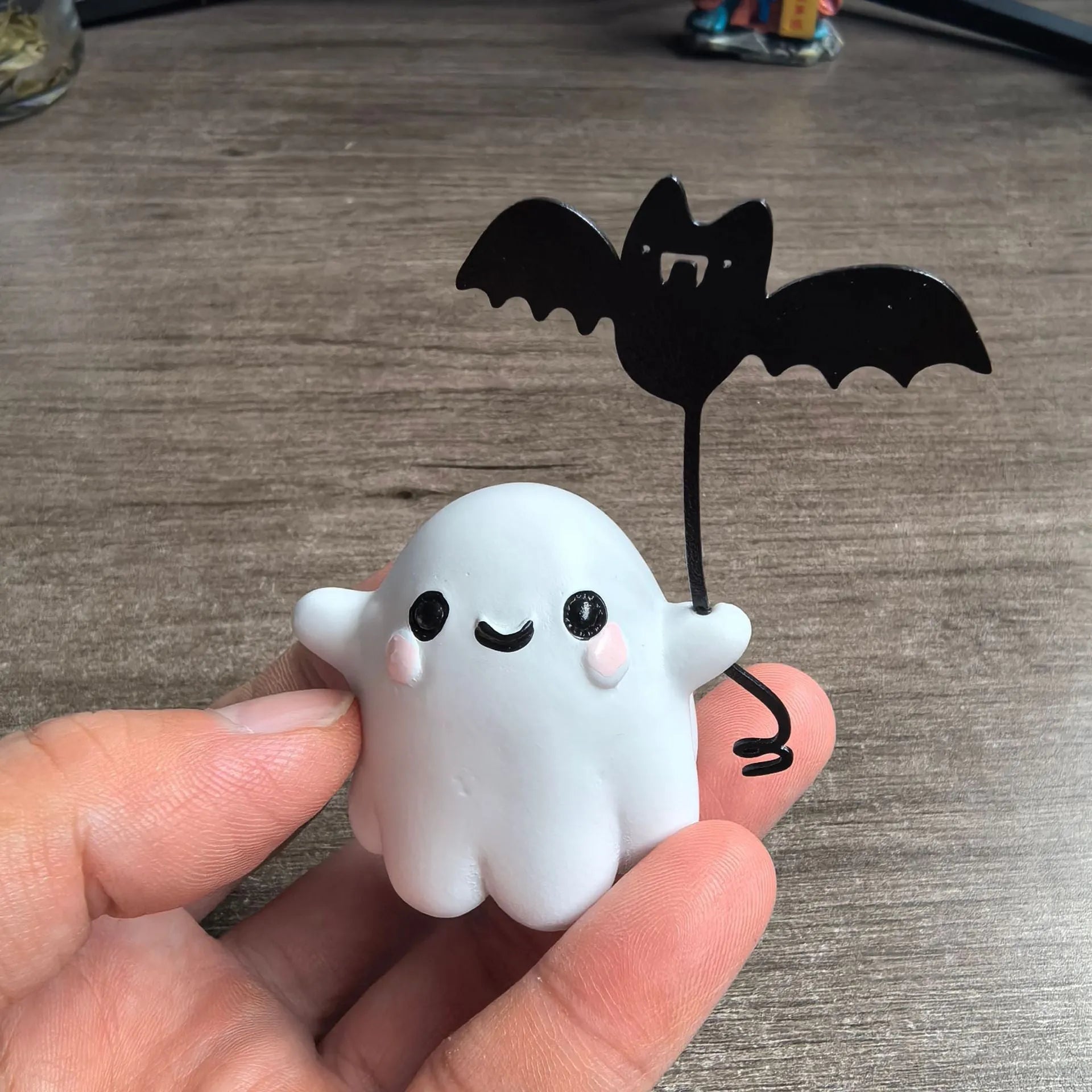 Miniature resin ghost walking dog statue Halloween decoration with ghost holding bat in American style