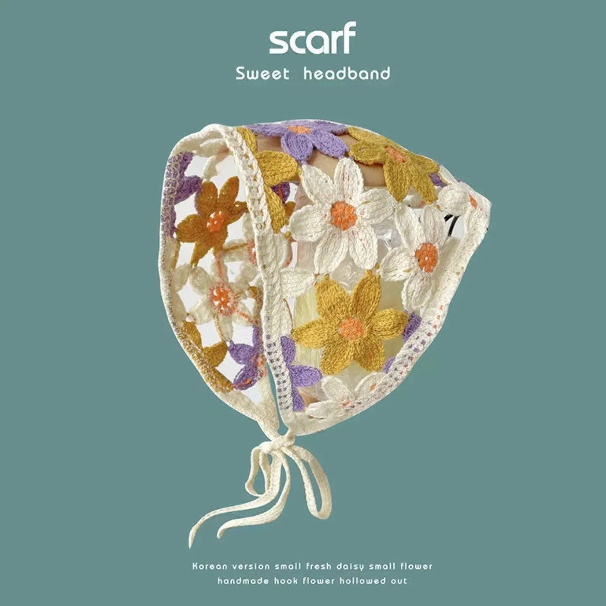 Cotton triangular headscarf with floral pattern in retro design for women's autumn winter accessory