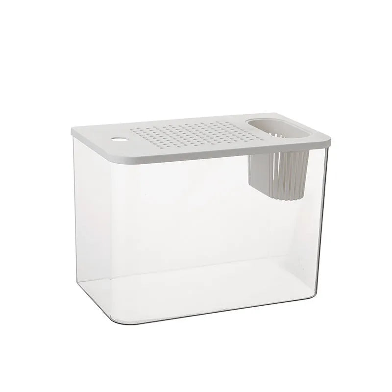 Medium plastic betta fish tank with cover measuring 32cm x 18.5cm x 23cm in black or white colour