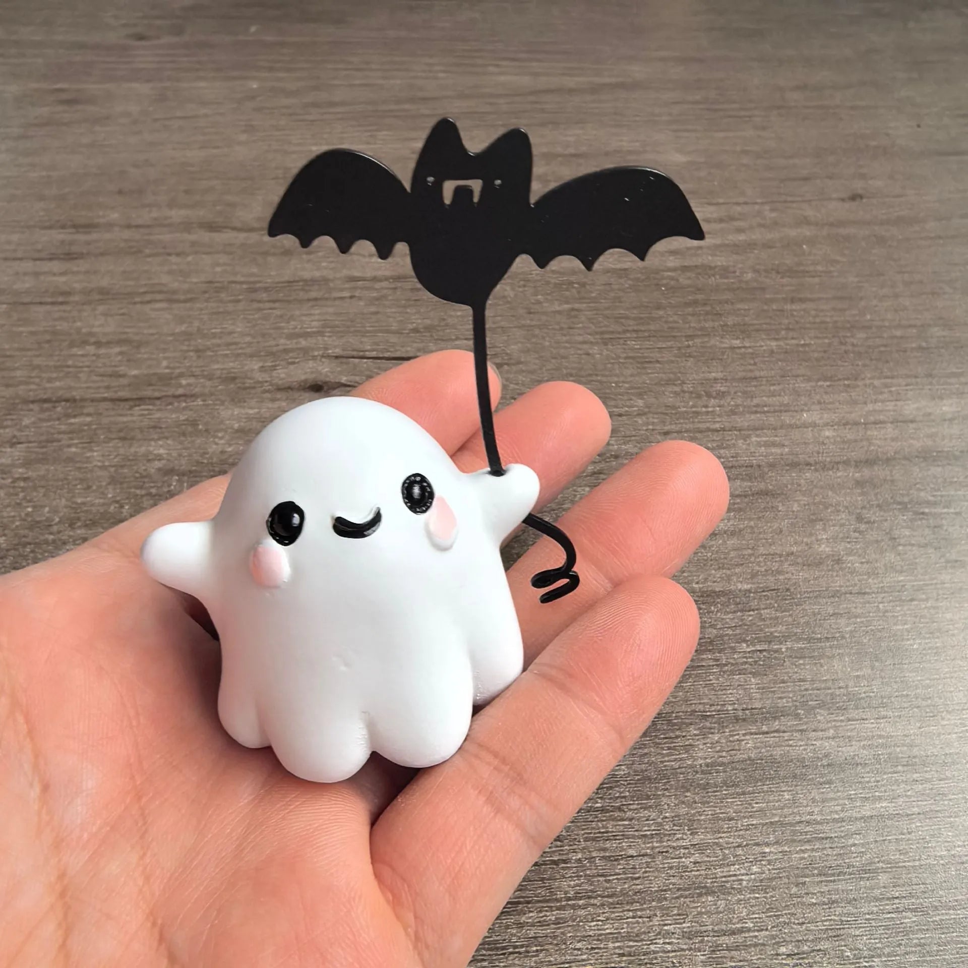 Miniature resin ghost walking dog statue Halloween decoration with ghost holding bat in American style