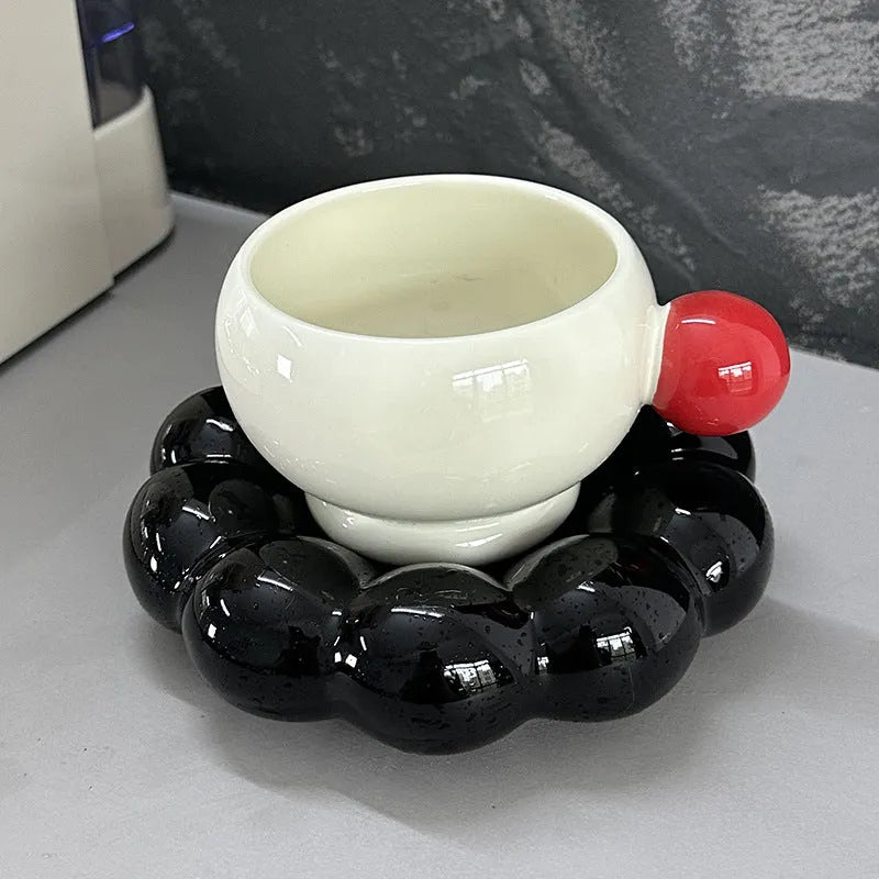 Ceramic coffee set with dish and cup in Nordic style, 250ml capacity, high temperature resistant