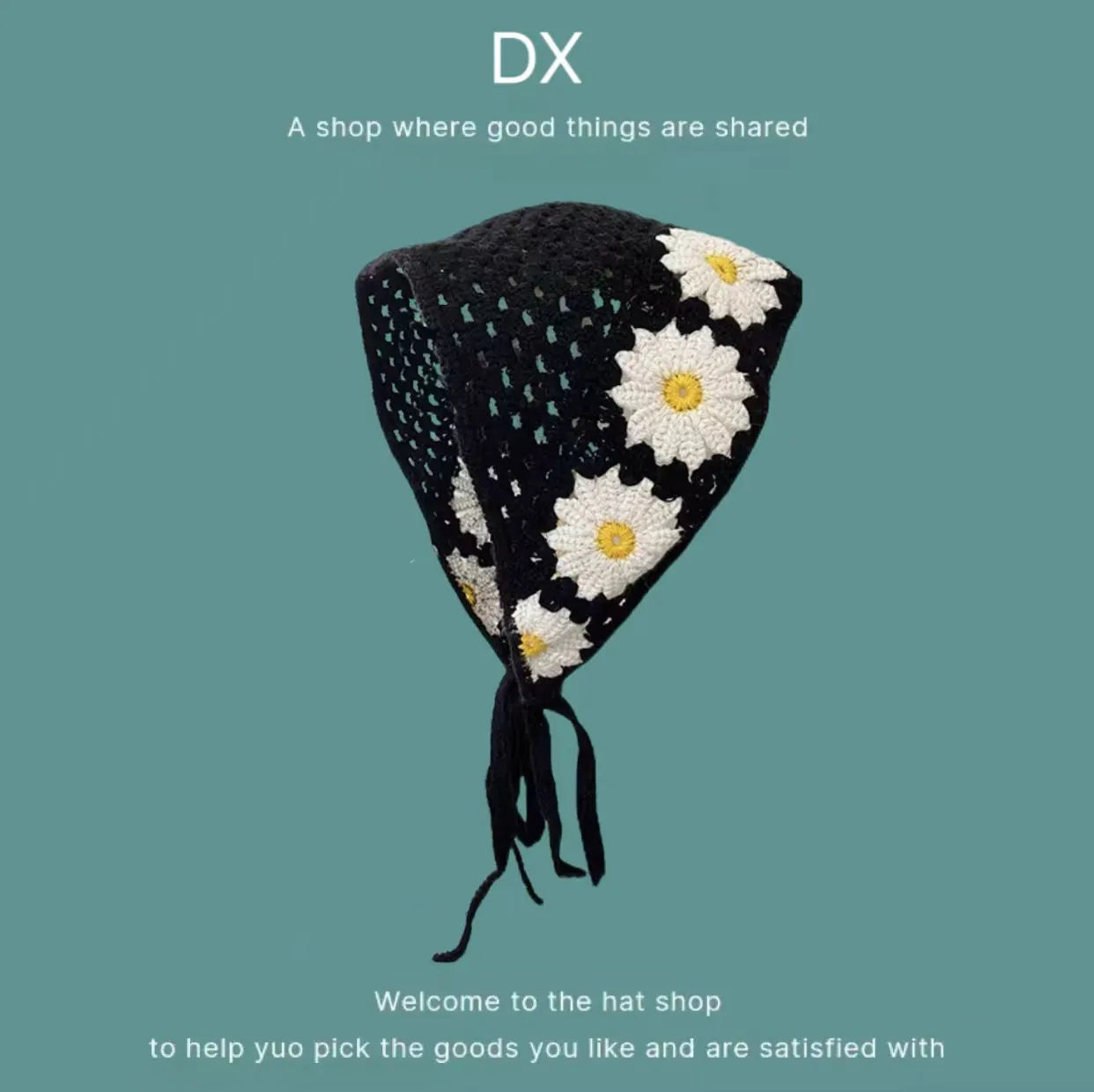Cotton triangular headscarf with floral pattern in retro design for women's autumn winter accessory