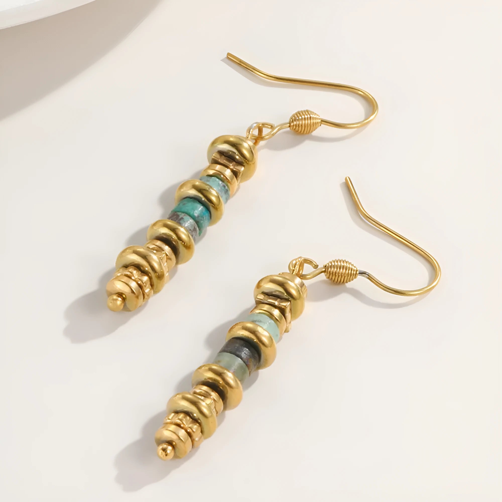 Geometric titanium steel dangle earrings with retro design and 18K finish in SE22101520 colour
