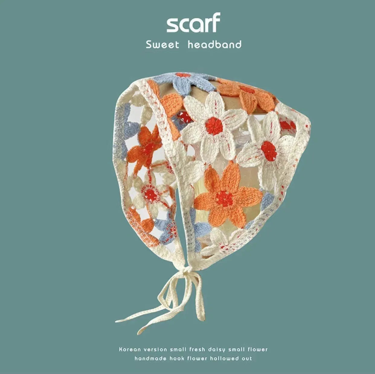 Cotton triangular headscarf with floral pattern in retro design for women's autumn winter accessory