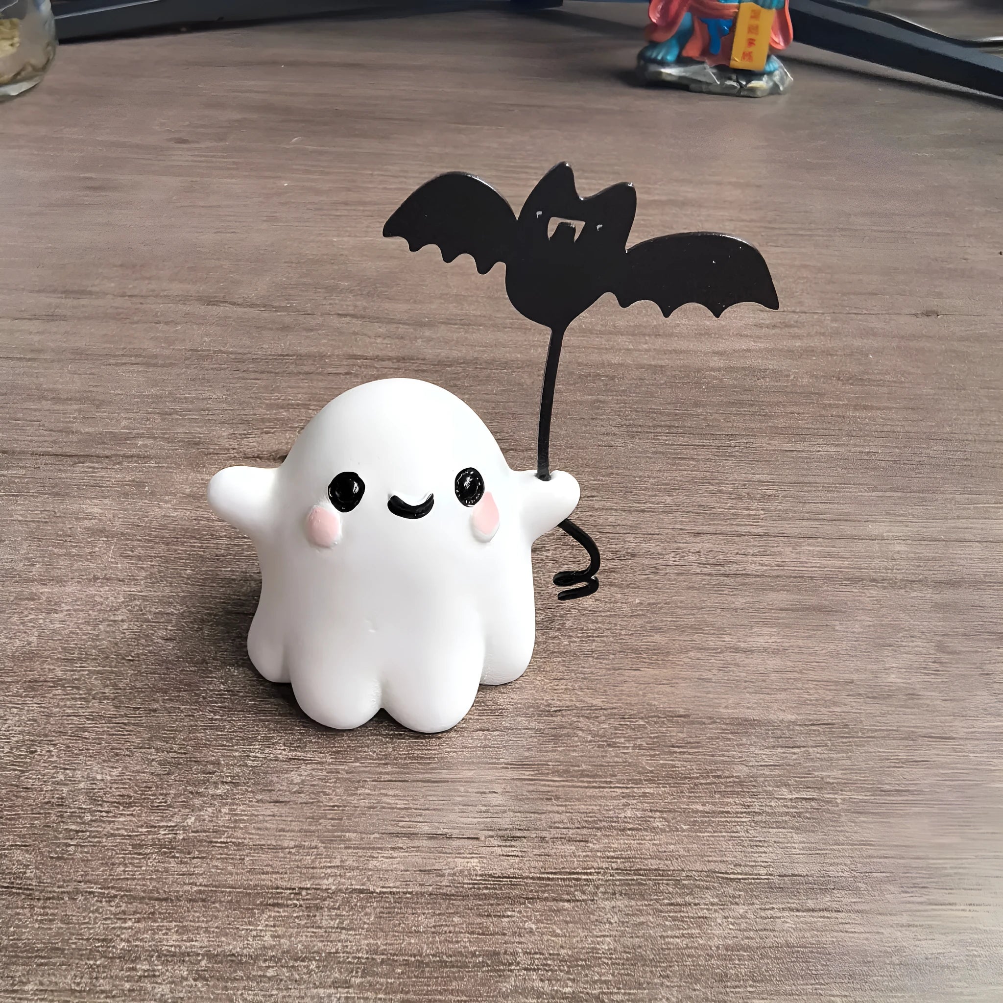 Miniature resin ghost walking dog statue Halloween decoration with ghost holding bat in American style