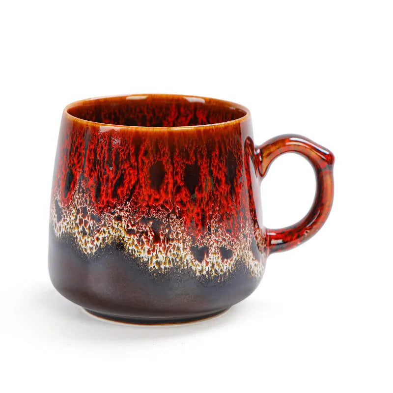 Large ceramic coffee mug in a mild luxury retro style, showing 8.5cm height and 8cm diameter.