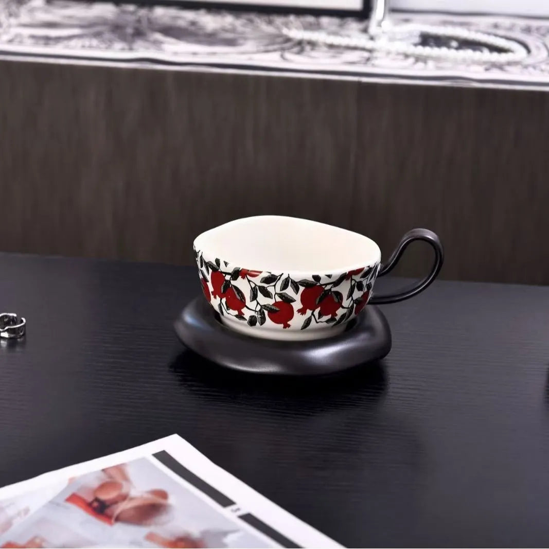 Antique style ceramic coffee cup and saucer set in black or orange colour with 210ml capacity