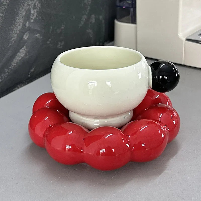 Ceramic coffee set with dish and cup in Nordic style, 250ml capacity, high temperature resistant
