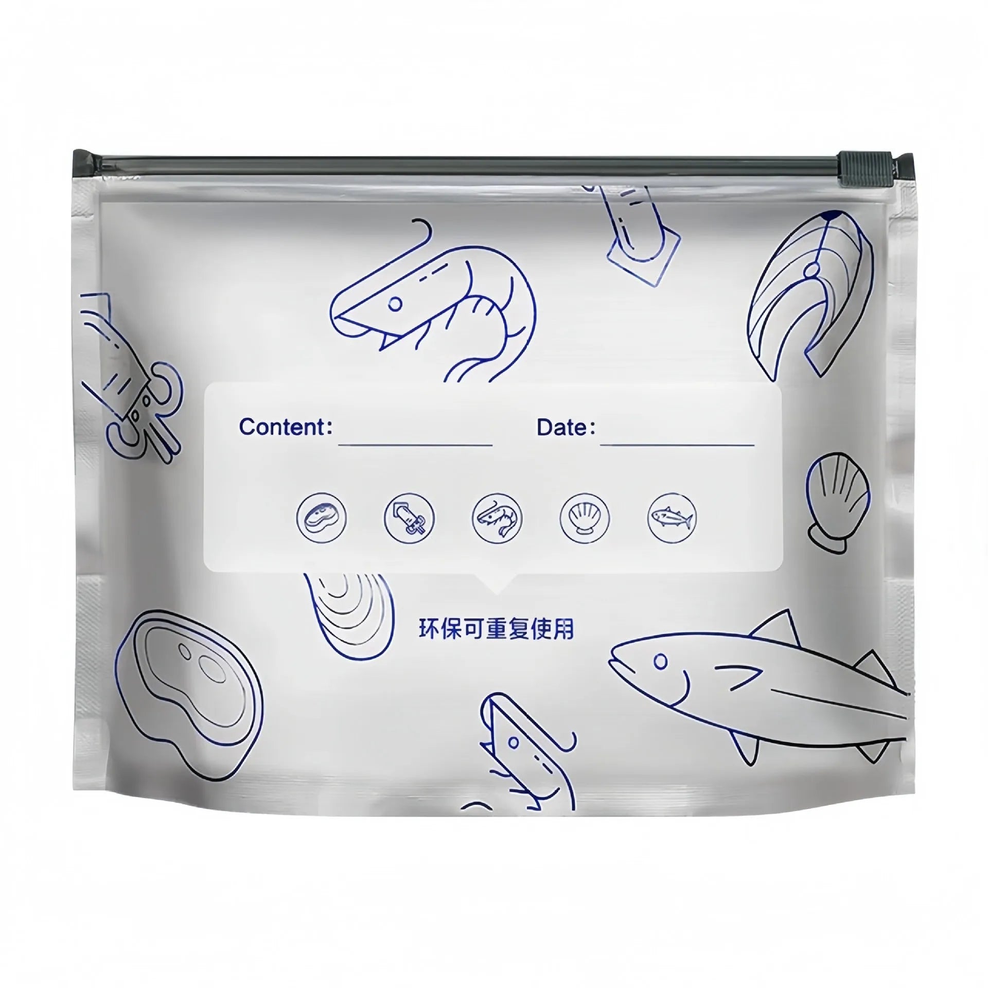 A pack of ten aluminium foil fresh-keeping bags in small, medium, and large sizes, shown in both bag and box styles.