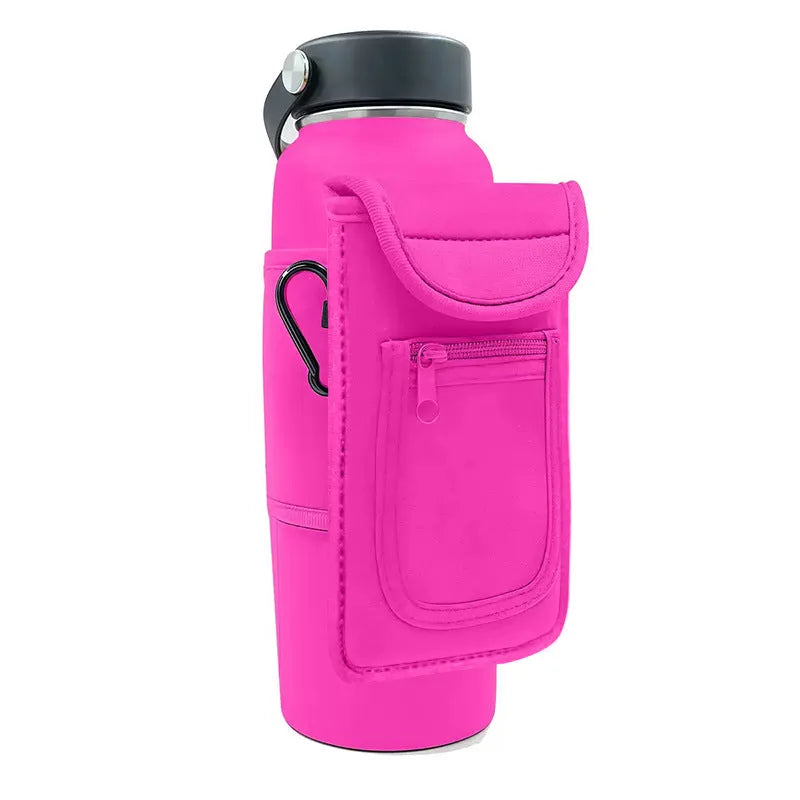 Cloth kettlebell cover sleeve in beige colour with a magnetic carabiner clip closure.