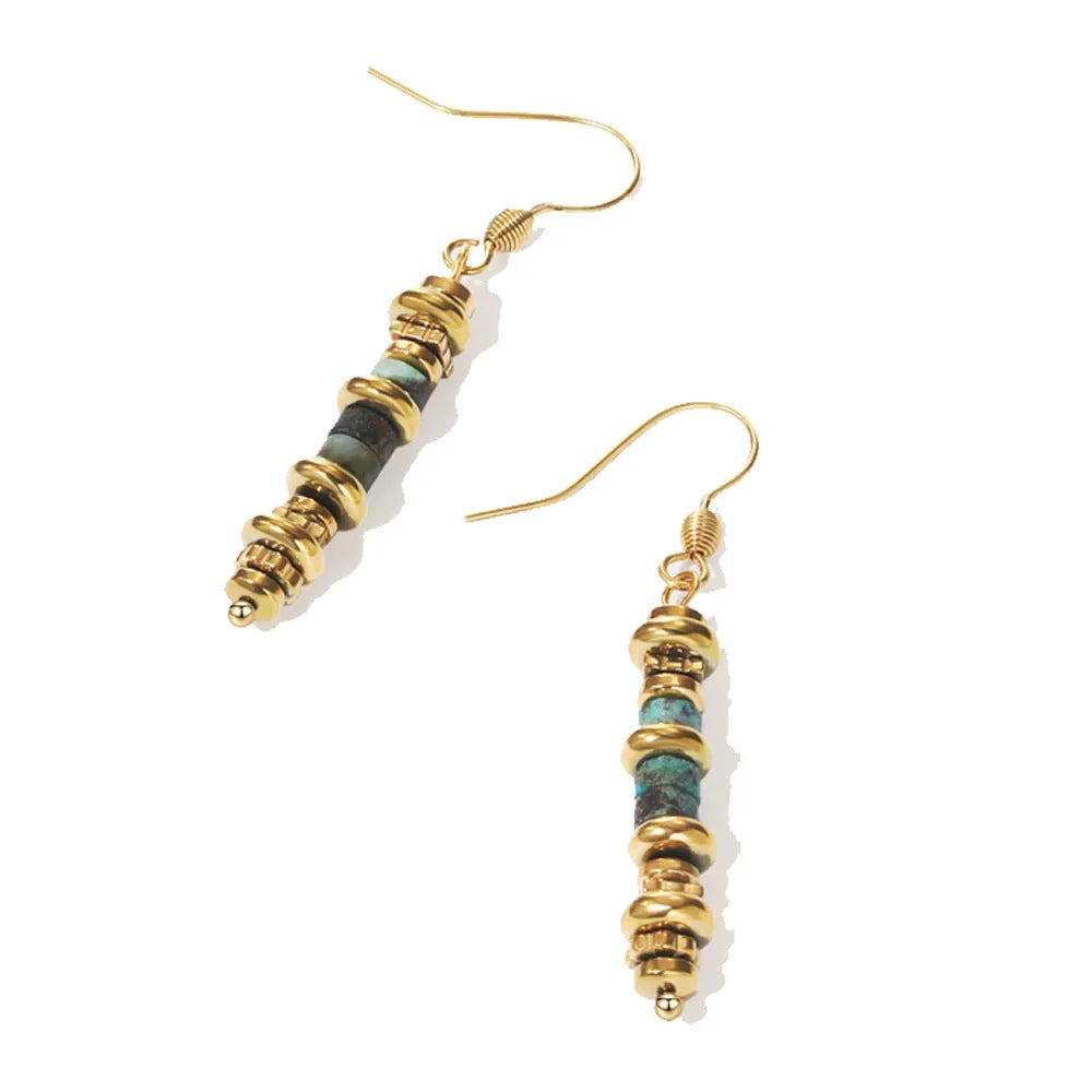 Geometric titanium steel dangle earrings with retro design and 18K finish in SE22101520 colour