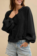 Women's half-open collar long sleeve sweater with stitching lace detailing in solid colour options