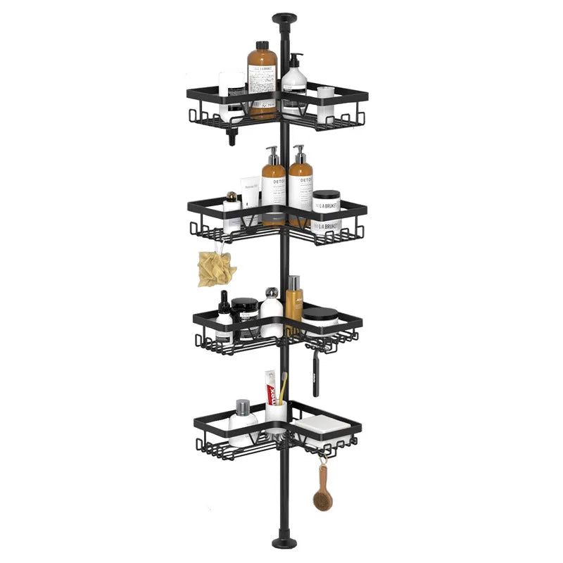 Modern stainless steel bathroom storage rack with four retractable shelves and hole-free design