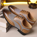 Men's casual plaid shoes in houndstooth pattern with square toe and lace-up front, shown in multiple colours.