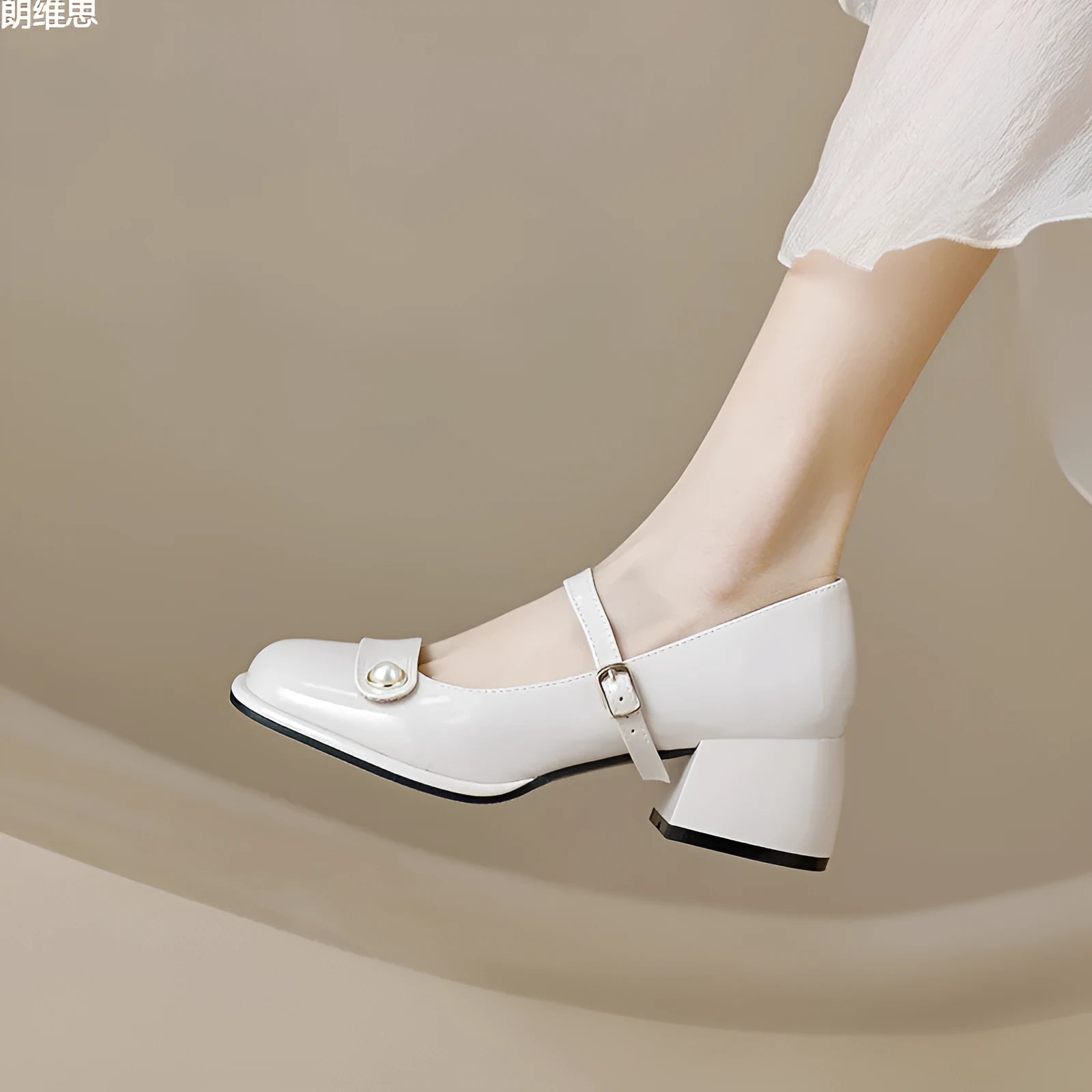 French style women's patent leather ankle boots with chunky block heel and buckle closure