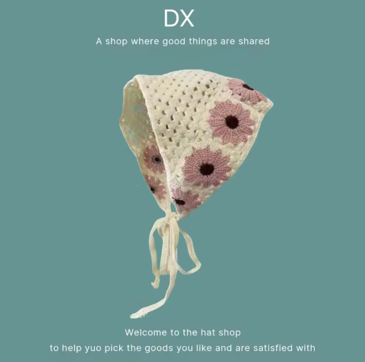 Cotton triangular headscarf with floral pattern in retro design for women's autumn winter accessory