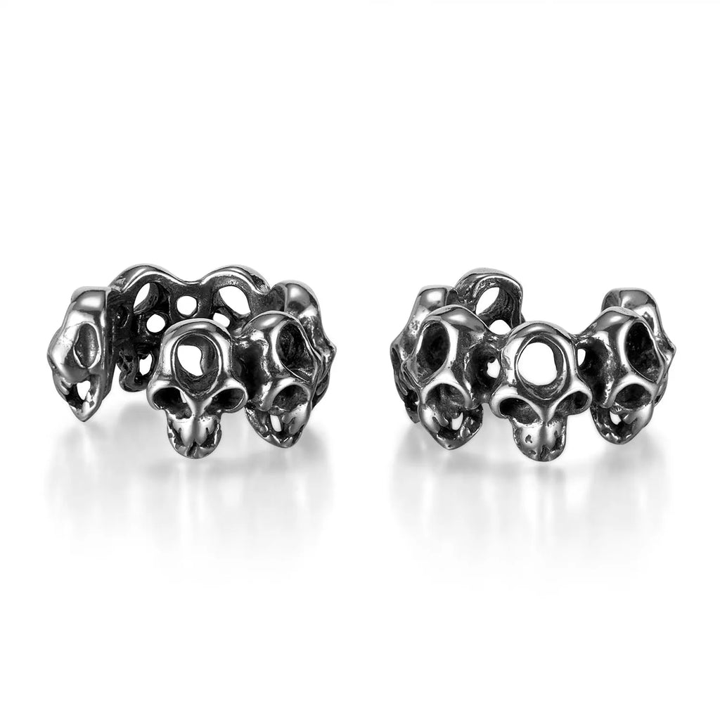 Stainless steel hollow skull earrings with geometric design and ear clips